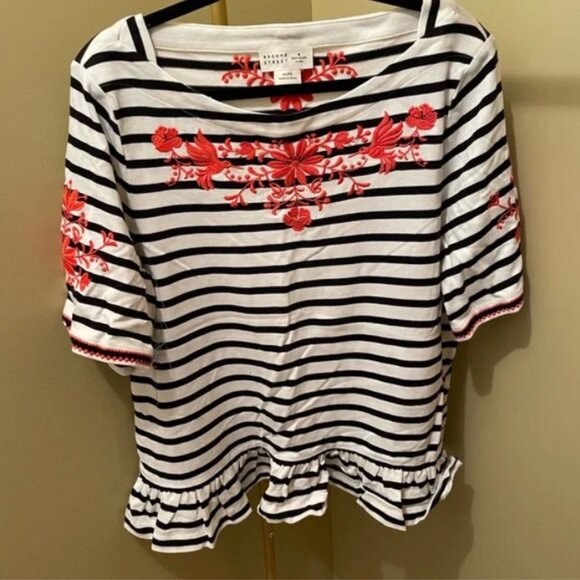 Kate Spade Broome Street Striped Embroidered Top XXL - Picture 2 of 7